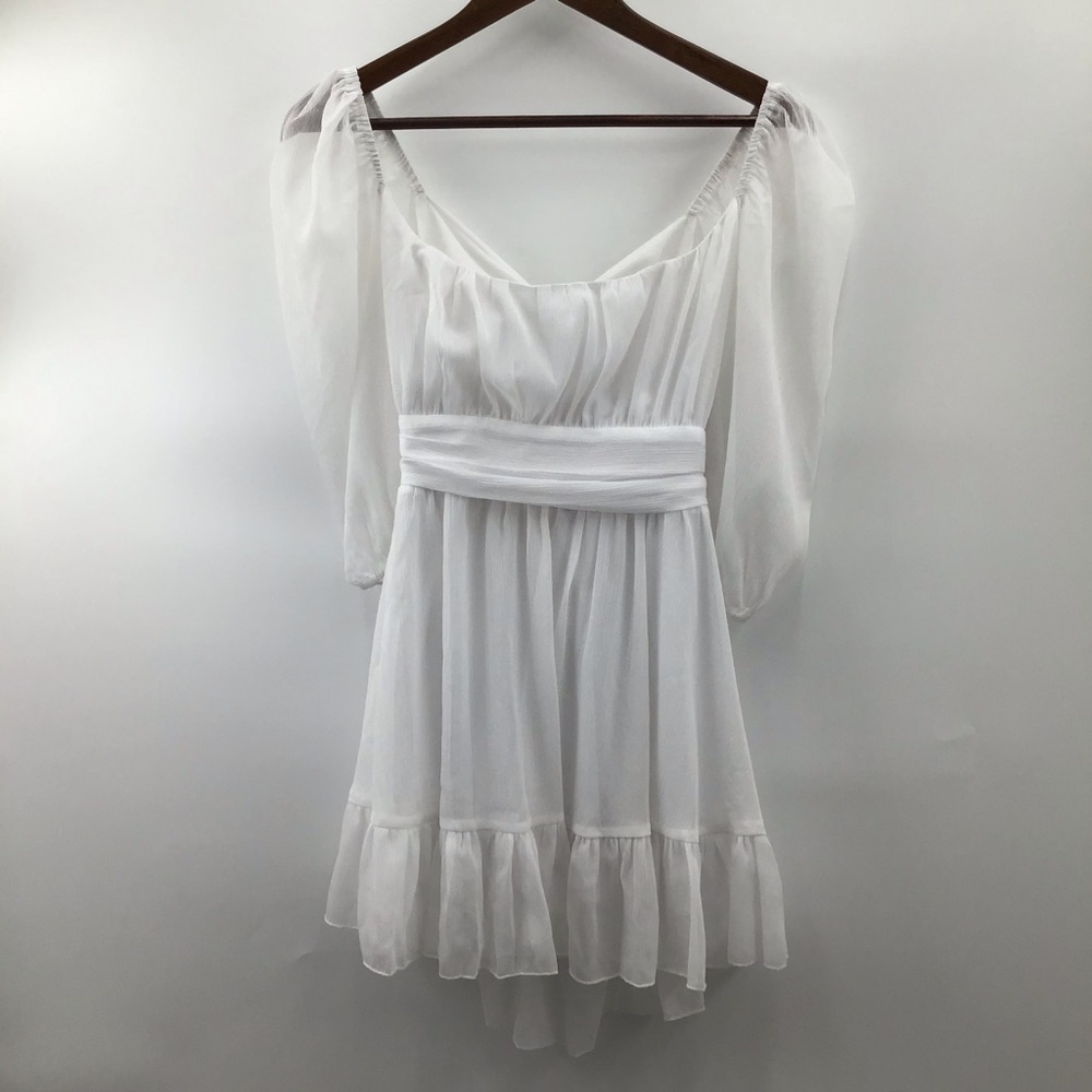 Lucy in the Sky Neia Ruffle White Chiffon Dress - Picture 3 of 9